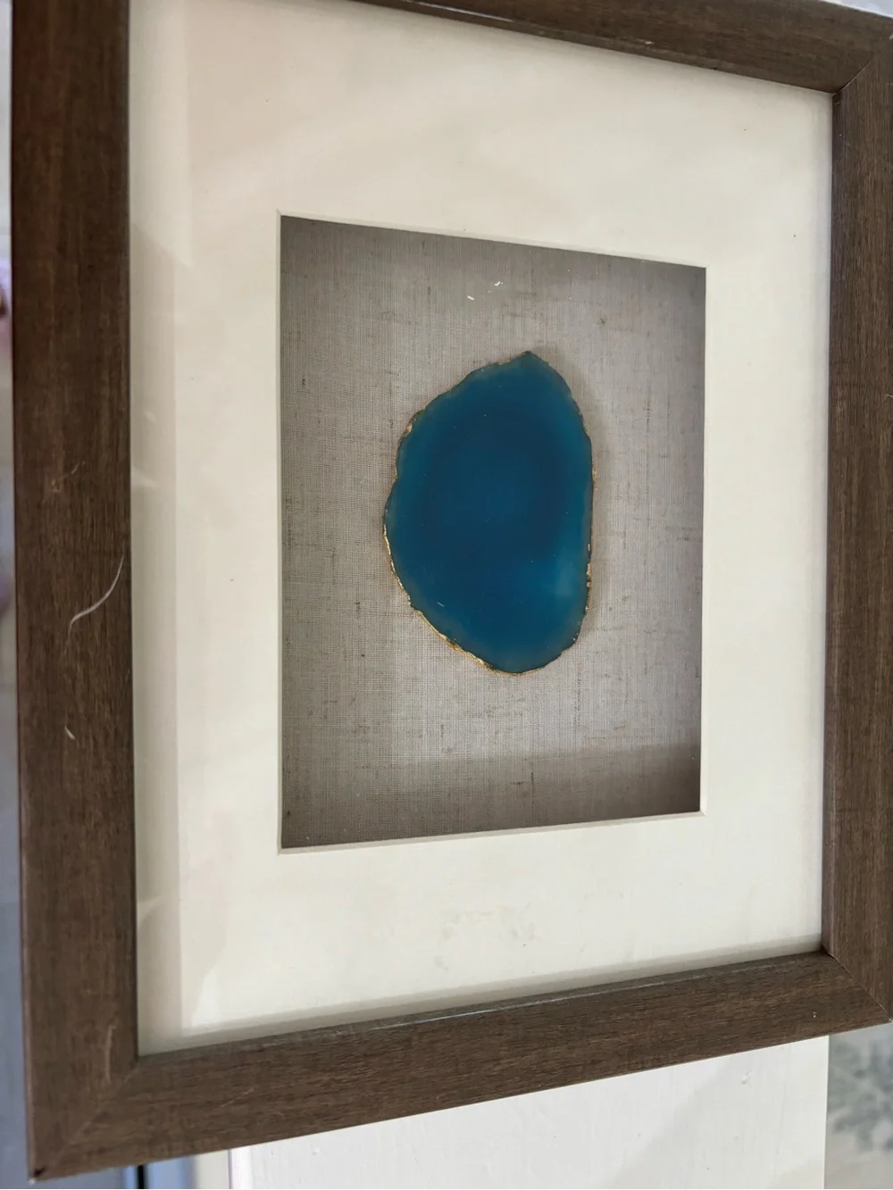 Blue Agate Wall Art with Gold Edge - Framed Accent